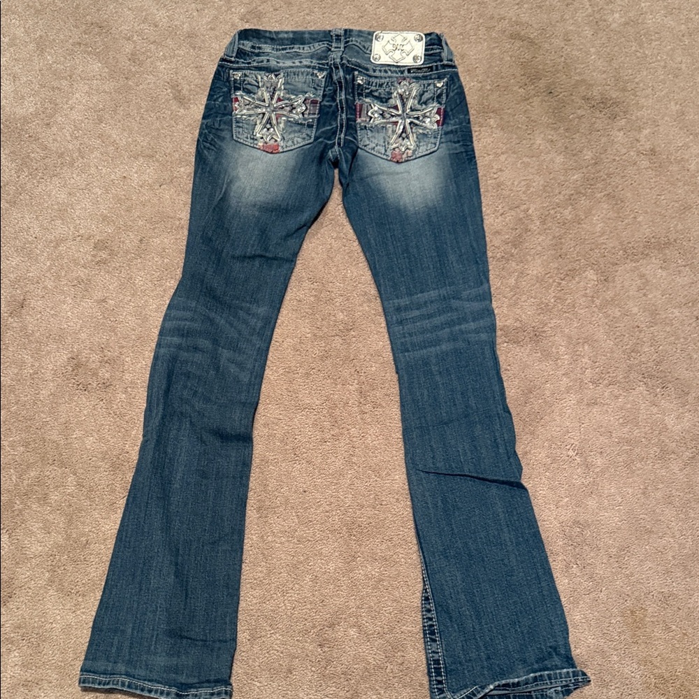 Miss Me Blue Flare Jeans with Embellished Pockets